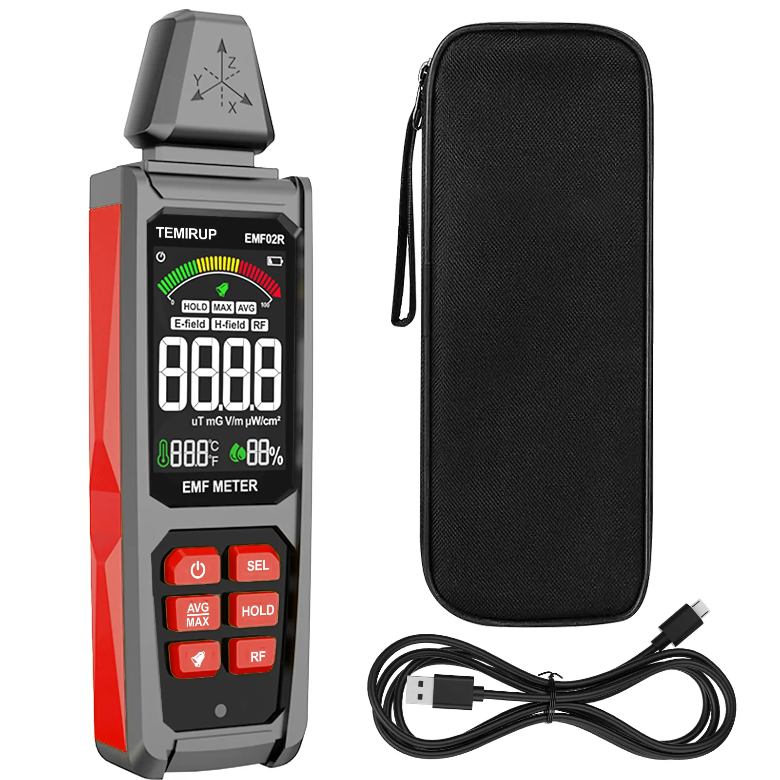 TEMIRUP 5-in‑1 EMF Detector,Portable EMF and Magnetic Field Detector,  Electromagnetic Field Radiation Detector for EF, RF, MF, WiFi,5G Signal, Rechargeable EMF Meter for Home, Office, and Paranormal Investigation, ghost equipment kit