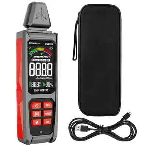 5-in‑1 EMF Detector,TEMIRUP,Portable EMF and Magnetic Field Detector,  Electromagnetic Field Radiation Detector for EF, RF, MF, WiFi,5G Signal, Temperature/Humidity Measurement, Rechargeable EMF Meter for Home, Office, and Paranormal Investigation,red