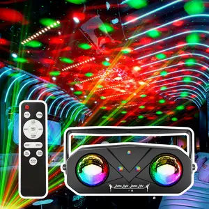 Double Ball Stage LED Corrugated RGB Device, Colorful Rotating Bar Atmosphere Projection Tool with 14-Effect Sound-Activated Remote Control, Automatic Starry Sky Ocean Wave Projector for KTV, Home Improvement Novelty Lights, Led Rgb Light