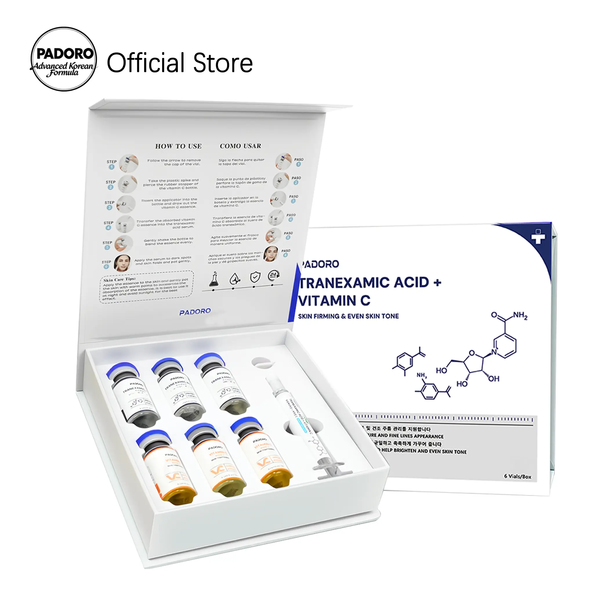 PADORO Tranexamic Acid Serum with Golden Vitamin C for Even Skin Tone Brightening Anti-Aging Moisturizing All Skin Types Skincare Gift