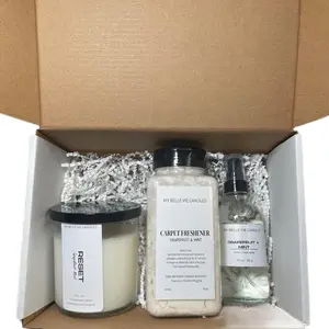 My Belle Vie Candles Housewarming Gift Box - Home Fragrance Set with 8oz Grapefruit Mint Candle 16oz Carpet Deodorizer & 3.5oz Room Spray for Fresh Scented Living Space Decor Perfume Decoration