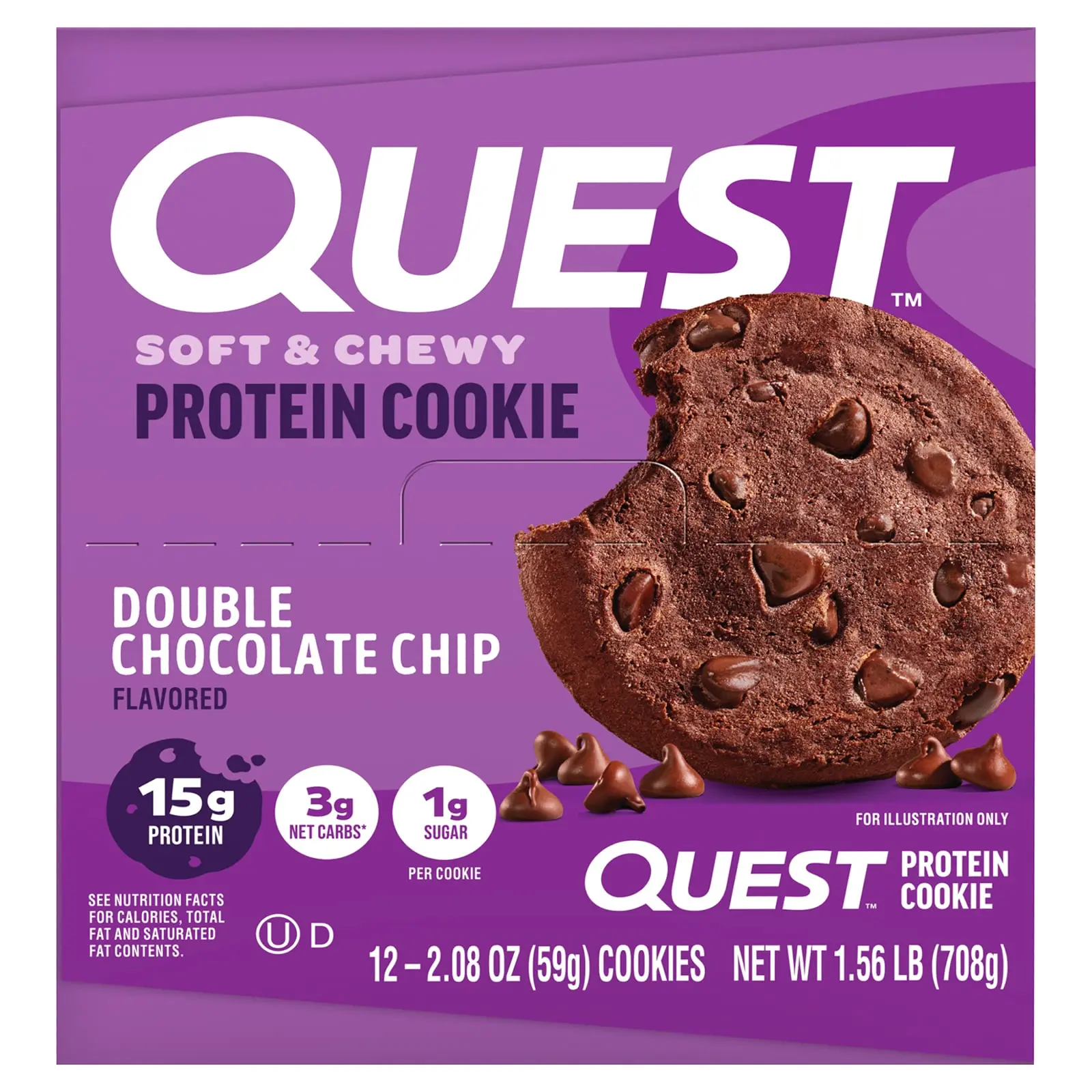 Quest Nutrition Protein Cookie, Double Chocolate Chip, 12 Cookies, 2.08 oz (59 g) Each