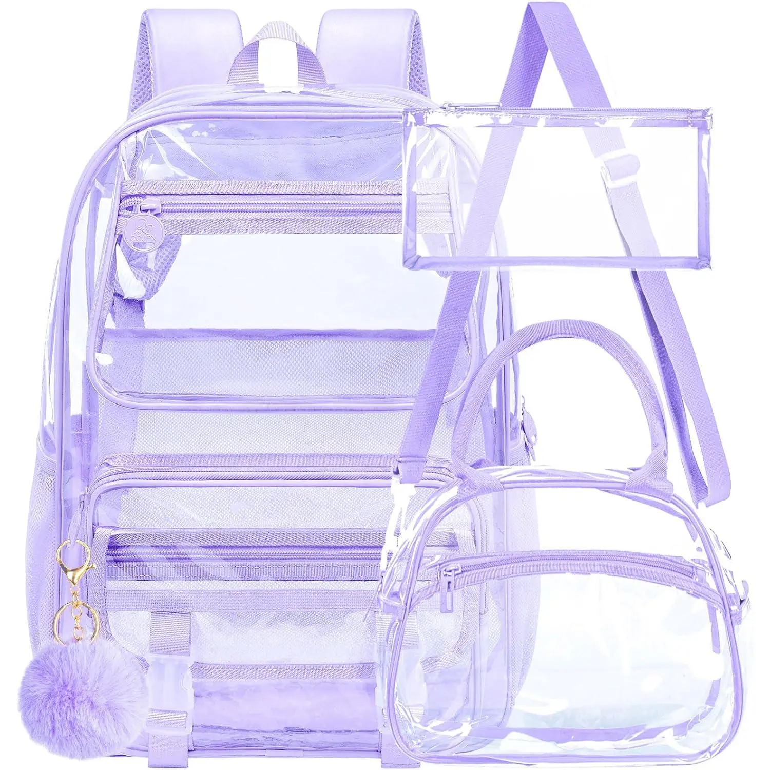 3 count Clear Backpack Heavy Duty, See Through School Bag for Girls, Sequins Transparent Bookbag for Women