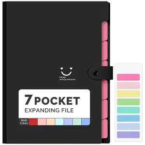 Letter Size Expanding File Folder with 7 Pockets,Accordion File Organizer,Portable Document Paper Bill Organizer Folio with Labels,File Folders for Home College School Office Supplies,Black