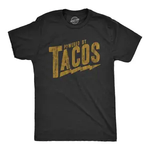Mens Powered By Tacos T Shirt Funny Sarcastic Vintage Retro Graphic Tee for Guys Mens Funny T Shirts Cool Vintage Fashion T-Shirt Gift Classic Menswear Sarcastic Apparel for Men Funny Food Short Sleeve Novelty Black