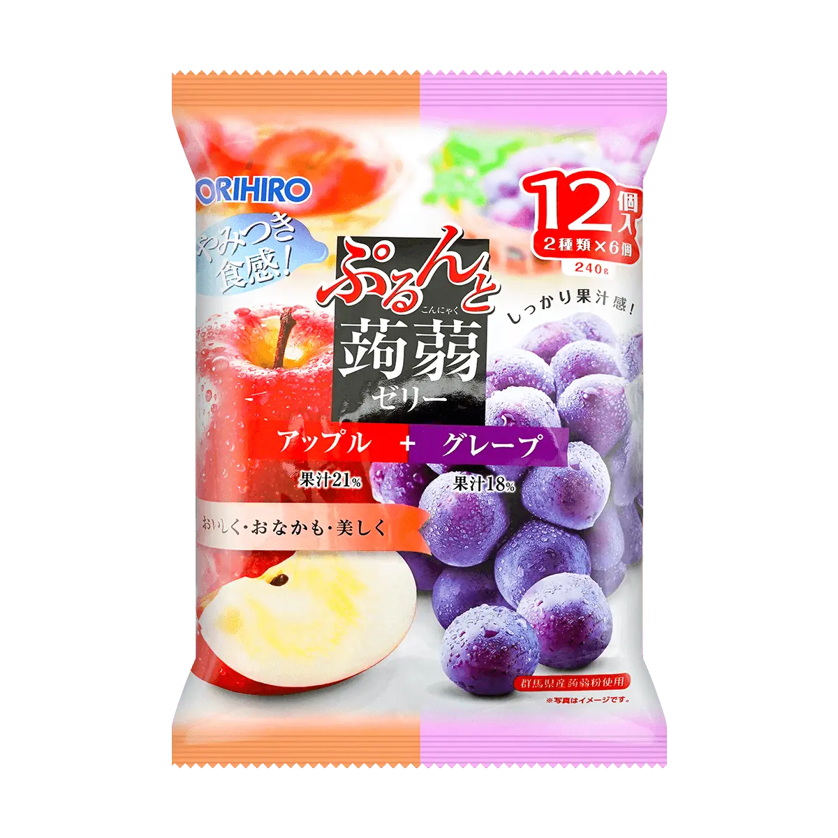 ORIHIRO Low-Calorie High-Fiber Konjac Juice Jelly Apple Grape 12 Pieces 240g