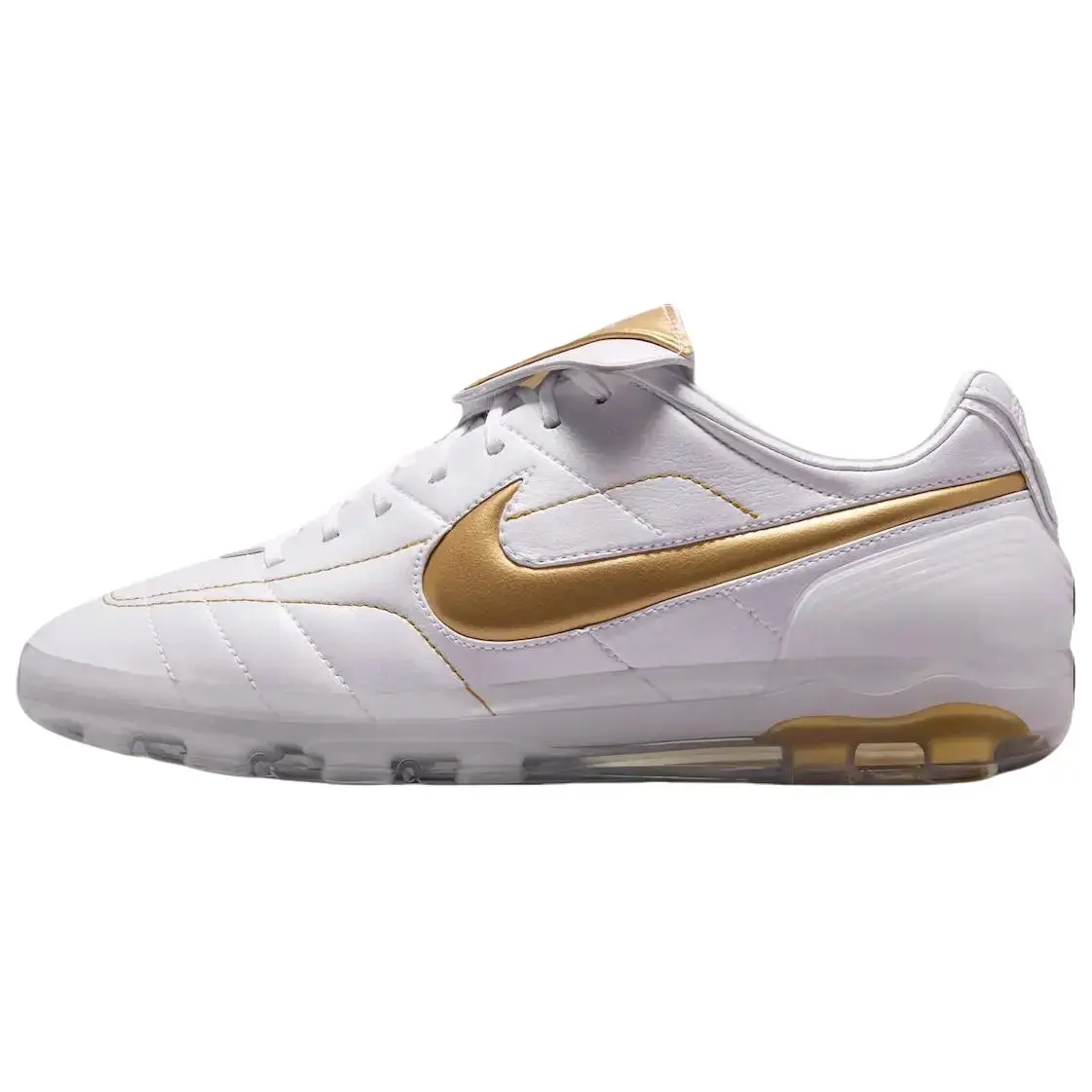 NIKE Cryoshot Tiempo Legend R10 Men's Iconic R10 Style Classic Leather Sneaker - Solid White, Casual Football Fashion Shoe with Durable Rubber Outsole, Metallic Gold Accents
