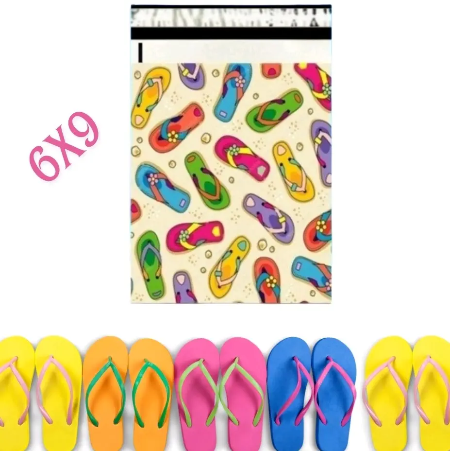 100 Count 6x9 Poly Mailers with Colorful Flip Flop Design