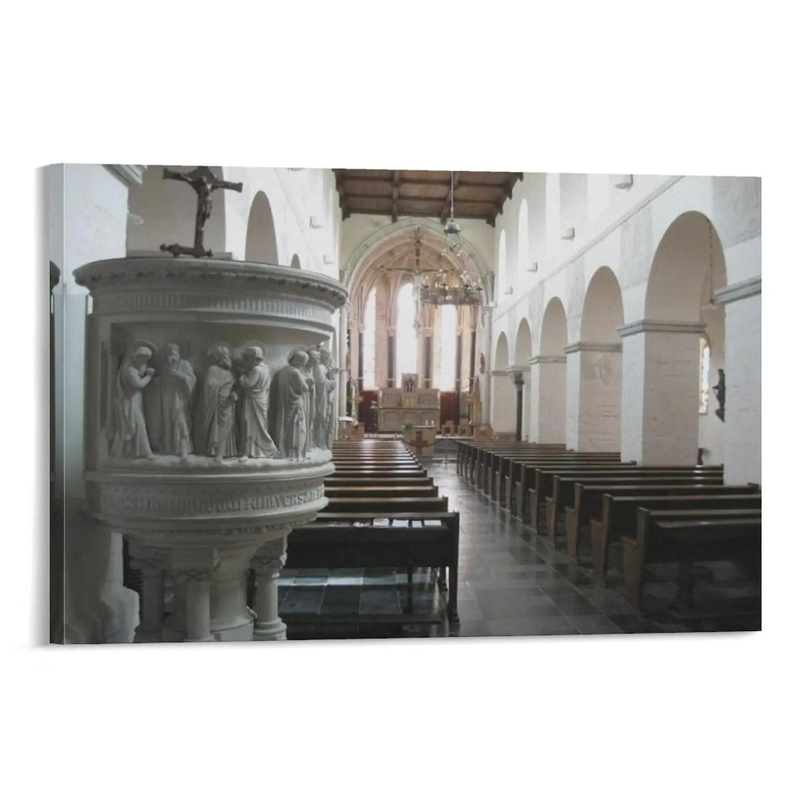 Romanesque Architecture Poster Interior of Church of Saint Anne, Aldeneik, Belgium (1150) Poster Cool Artworks Painting Wall Art Canvas Poster Bedroom Decor Sports Landscape Office Room Decor Gift Frames Ornaments Artistic Decoration Print Photo