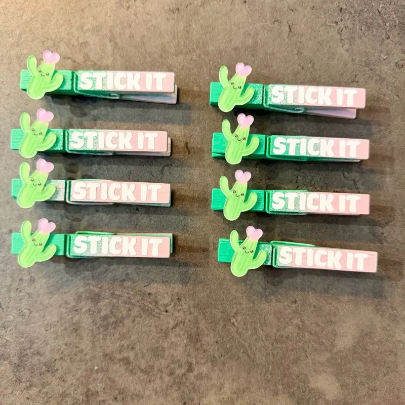 Gymnastics & Cheer Tumbling backpack cactus Stick it Pins for Competition - Handcrafted Wooden Clothespins with Glitter & Plastic Beads - Set of 4 or 8 Spirit Pins for Cheerleading, Dance, and Gymnastics Events