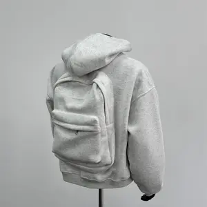150kg Plus Size Men's Spring New Hooded Sweatshirt with Backpack Design Men's Top Gray