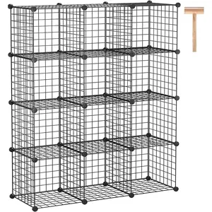 Storage, 12-Cube Storage Organizer Metal, C Grids Storage Bins Shelving, Modular Bookshelf Shelf, Closet Cabinet Ideal for Bedroom, Office 36.6"L x 12.4"W 48.4"H Black