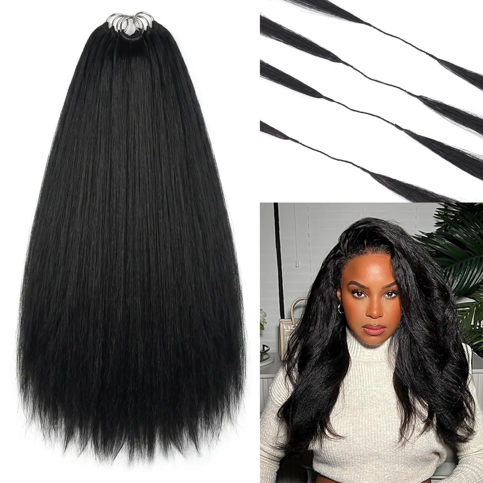 Ourwigs Yaki Straight Feather Crochet Yaki Sythetic Extension Pre Separated Knotless Crochet Hair Micro Bundles With Loop For Reusable Boho Braids 24Inch 90g 50Strands