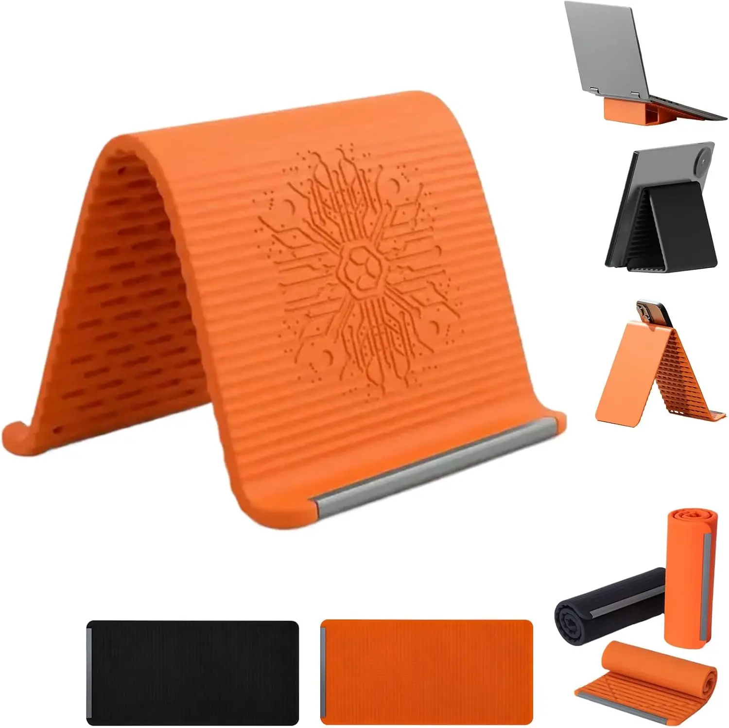 Flexible silicone-aluminum phone stand, with a design that can be bent, folded and rotated. It is a universal adjustable non-slip desktop stand suitable for mobile phones, tablets and laptops. It is a portable stand suitable for home office and travel.