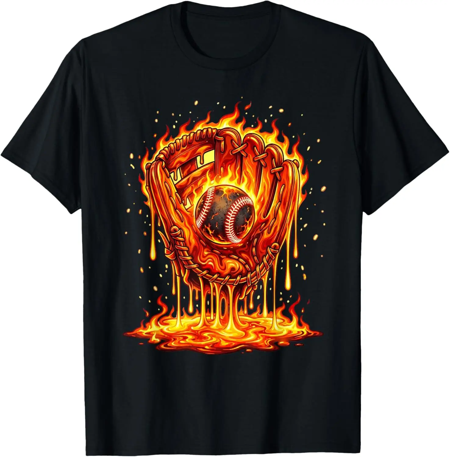 Baseball Glove Drip Boys Flames Melting Sports Dripping T-Shirt Cotton Fabric Kid