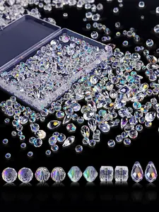 300pcs Mixed Beads Set, Bead Assortment, Premium Crystal Glass Beads Random Mix with Storage Box, Crystal Beaded DIY Beading Accessories Necklace Bracelet Earring Making Supplies