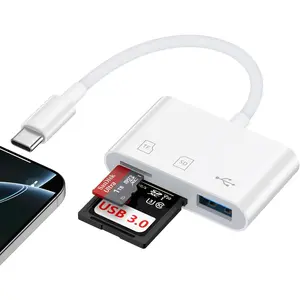 USB C SD Card Reader Digital Camera Adapter for iPhone 17e/16e/16 Pro Max/16 Plus/17/17 Pro Max/15,3 in 1 USB-C Memory Trail Card Adapter with SD/Micro SD Card &USB Port for Samsung Galaxy S26 Ultra