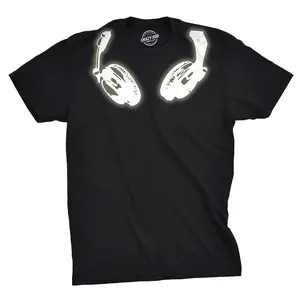 Mens Glow In The Dark Headphones T shirt Cool Music Lover DJ Funny Graphic Tee Mens Funny T Shirts Cool Vintage Fashion T-Shirt Gift Classic Menswear Halloween Apparel for Men Funny Music Short Sleeve Novelty Black