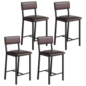 Bar Stools Set of 4 with Back & Footrest, Upholstered Counter Stools with Thickened Metal Legs, 24.8 Inches Counter Height Barstools