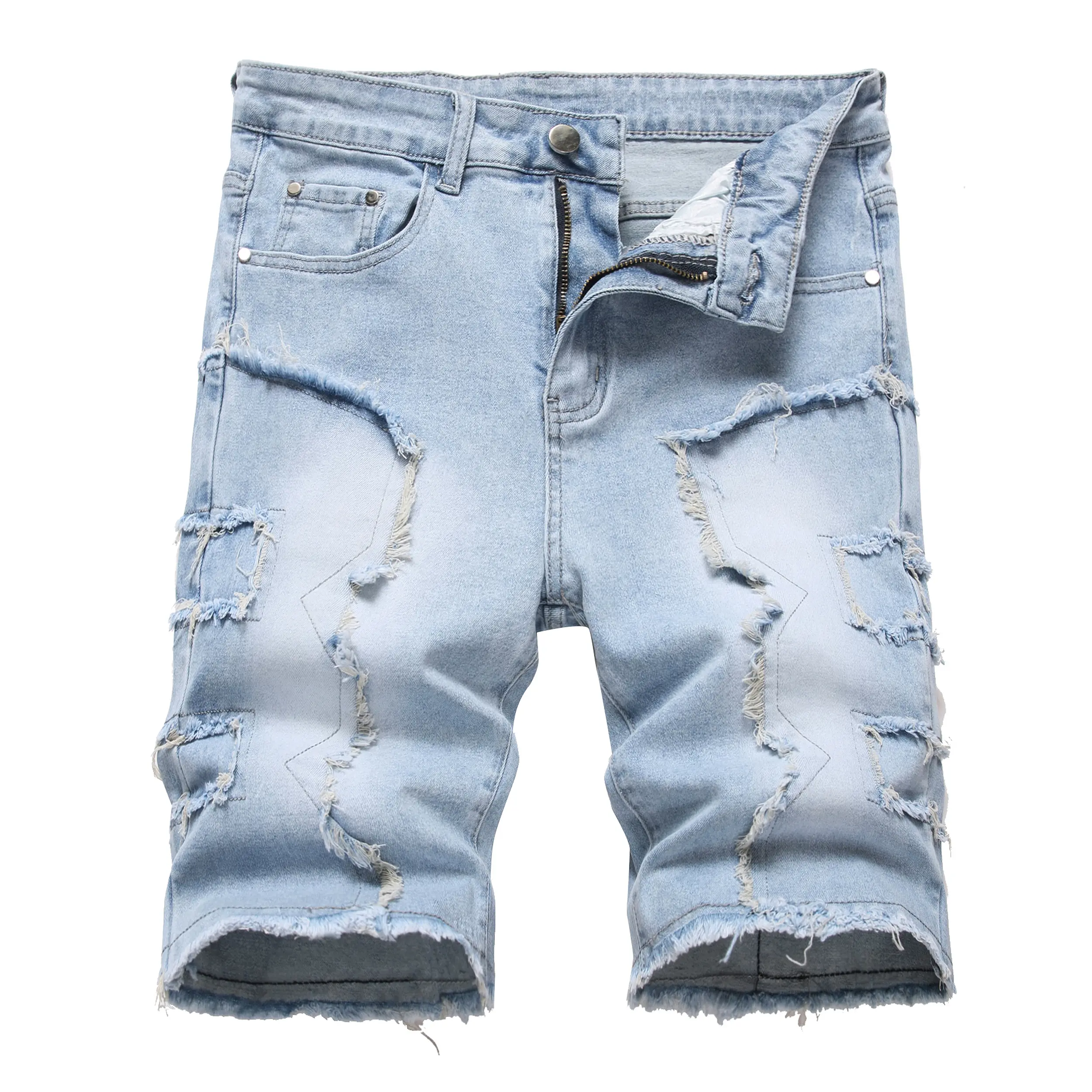 JUNBAOSS Men's Slim Fit Stretch Denim Shorts Ripped Skinny Jean Shorts for Men, Distressed Fashion Straight Comfort Flex Waist Short Denim Jean, Menswear Classic Street Style Cotton Fabric Jean Natural Hipster Personalized Stylish Jeans with Pockets Sprin