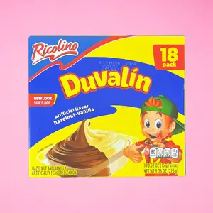 Ricolino Duvalin Bi Sabor, 18-Pack, Hazelnut & Vanilla (or Haz/Straw, Van/Straw) Soft Candy, Snack Mexican Candy Dulces Mexicanos Sweet Chocolate  Strawberry