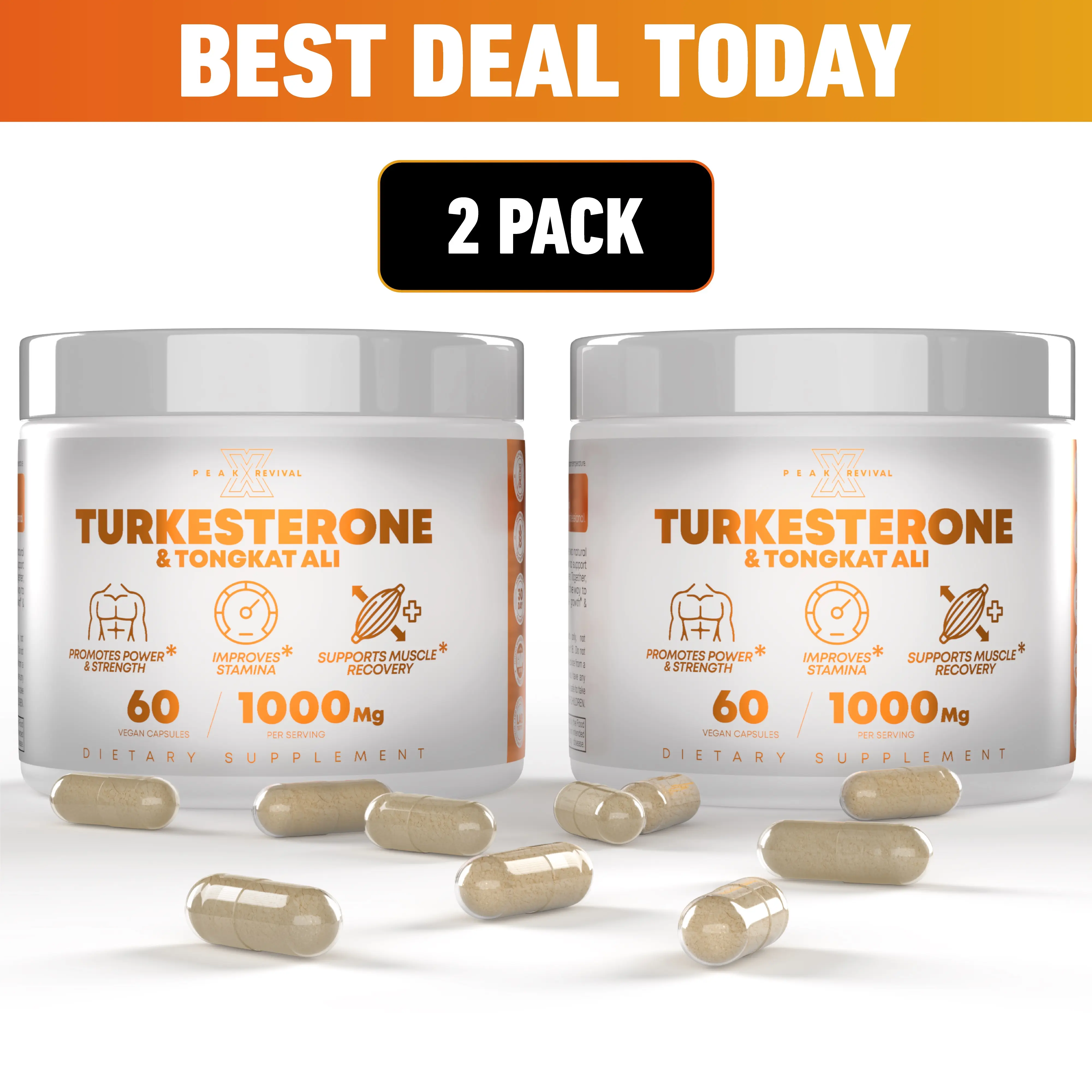 Peak Revival-X Turkesterone & Tongkat Ali 2-Pack – 1000mg per Serving – 120 Capsules Each – Non-GMO & Gluten-Free Dietary Supplement