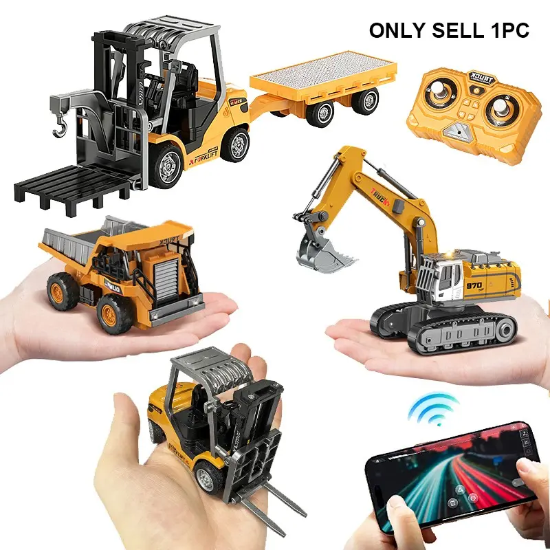 1/64 Mini Forklift Toy, RC Controlled Remote Control Forklifts, Remote Control Excavator Dump Truck Toy Set with Lights and Sounds for Adults Kids, APP Connection Construction Vehicles, Birthday Gifts, Christmas Present