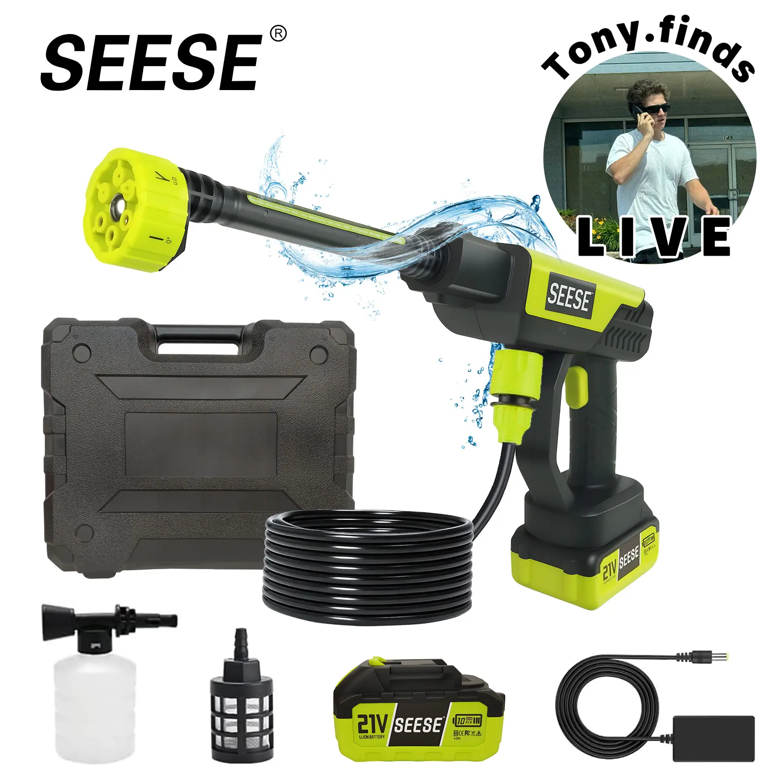 SEESE Cordless Pressure Washer,Portable Bottle Washer with Single-Port Charging Base for Car, Home Cleaning & Garden Watering SEESE Cordless Pressure Washer,Portable Bottle Washer with Single-Port Charging Base for Car, Home Cleaning & Garden Watering