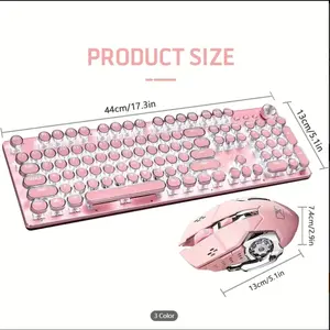 Keyboard ,Retro Typewriter Keyboard And Mouse,Retro Vintage Mechanical Gaming Keyboard With White LED Backlit,104 Keys Anti-Ghosting Blue Switch Wired Cute Keyboard,Round Keycaps For Desktop PC/Laptop Mac