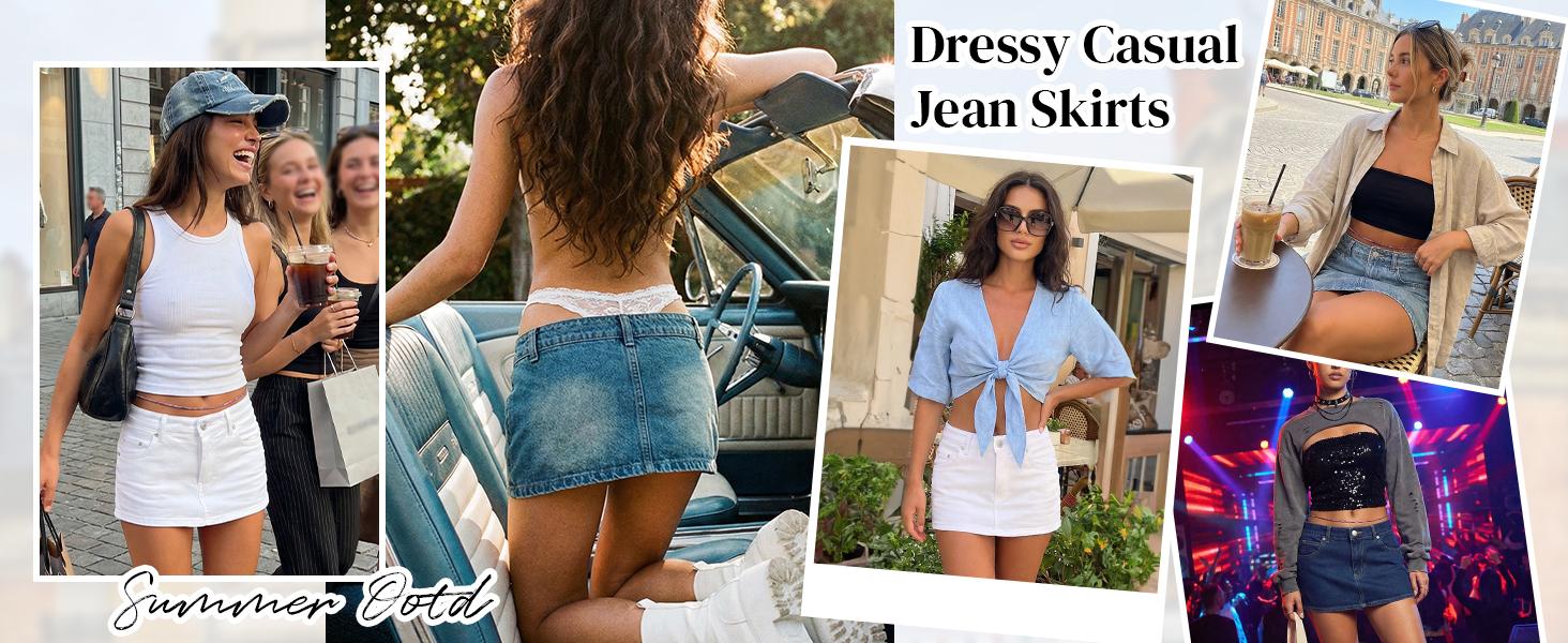 EMMIOL Vintage Blue Fit Denim Mini Jean Skirt for Women - Casual Style Regular Fit Above Knee Cotton Material Multi Belt Loops No Sheer Material Chic Womenswear Machine Washable - Bottom