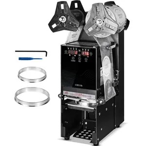 Fully Automatic Cup Sealing Machine With High Output 500-650 Cups Per Hour, Cup Sealer For 180 Mm Tall Cups And 90/95 Mm Cup Sizes, Electric Tea Sealer With Digital Control LCD Panel For Bubble Milk Tea And Coffee, Black