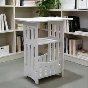 Household double-layered white storage table, with upper and lower layered storage, compact and does not take up space, creating a tidy home small corner modern style multi-layered storage table
