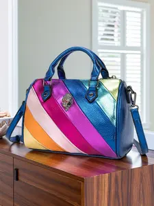 New Women's Handbag Patchwork Fashion Shoulder Bag, Colorful Pillow Design Large Capacity Crossbody Bag, Stylish Ladies' Clutch, Pu Tote Satchel, Fashionable Unique Bags