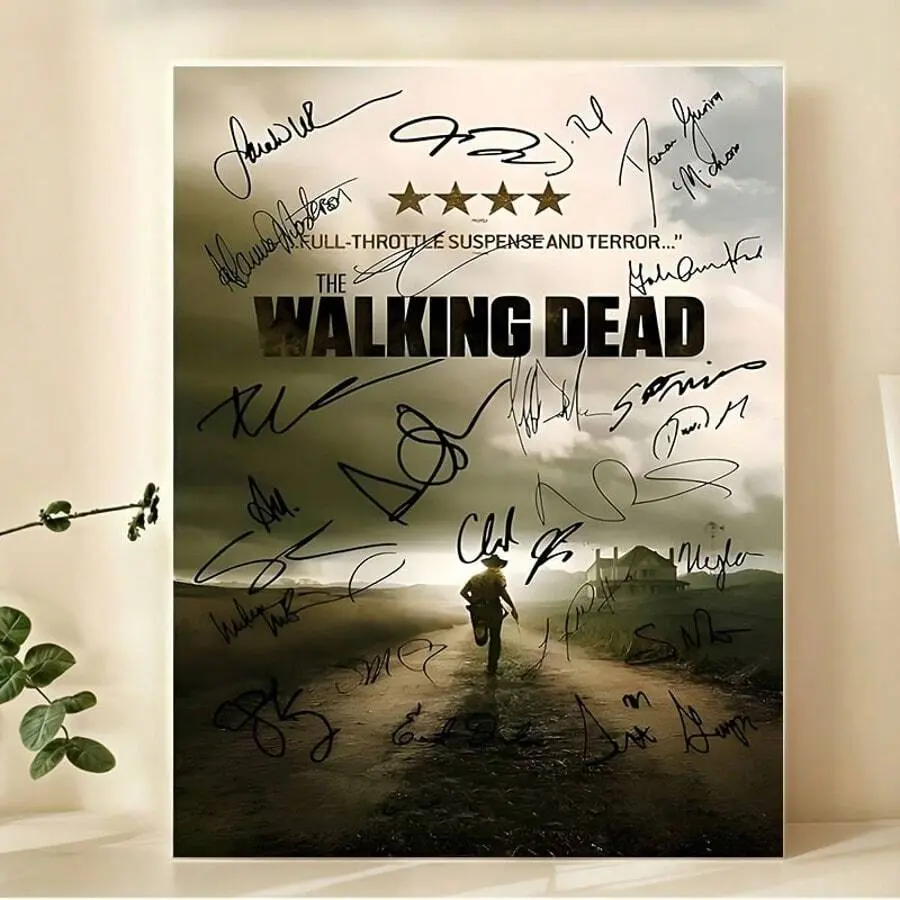The Walking Dead Signed Poster Canvas Wall Art, Rick Grimes Zombie TV Show Print, Multi-Size Horror Collectibles Artwork, Fan Gift for Man Cave, Kid Room Home Decor