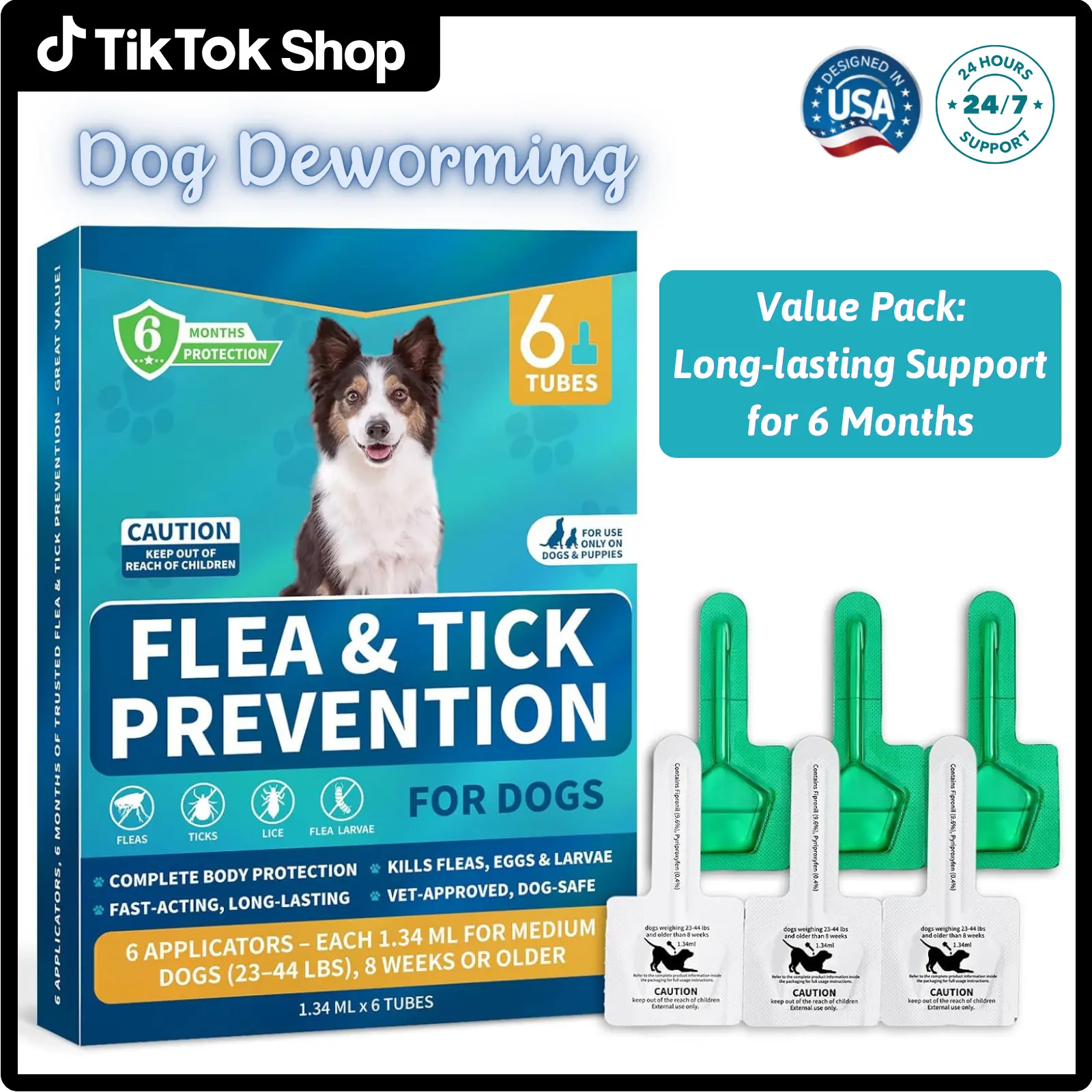 Woyamay Flea and Tick Prevention for Dogs, 6-Month Supply Dog Flea and Tick Treatment Drops, Topical Fast-Acting Dog Repellent Drop for Puppys Dogs Up to 5 to 44 lbs