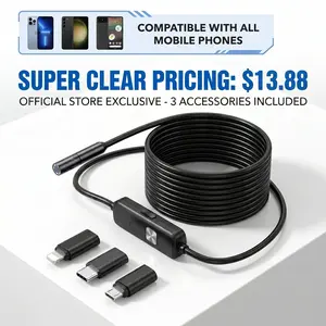 1920P HD Single-Lens IP67 Waterproof Inspection Snake Endoscope Camera, 8 Adjustable LEDs, 16.4ft Semi-Rigid Cable Borescope Tool for iOS & Android, Car Repair, Narrow Tight Spaces Exploration, None