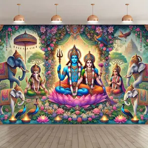 Cultural & Festival Celebration Backdrop – Hindu Deity Theme Tapestry, Wall Hanging, Photography Background, Polyester HD Print, Wedding, Event, Studio, Party Decor