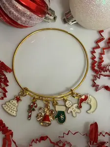 White ChristmasTree Charm Bangle Bracelet