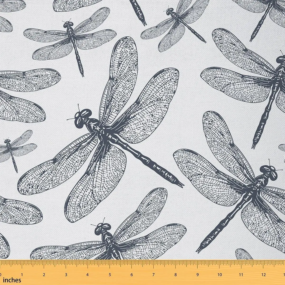 Dragonfly Fabric,Natual Animal Upholstery Fabric Chairs,Open Wings Beauty of Nature Decorative Home DIY Projects,,Black White