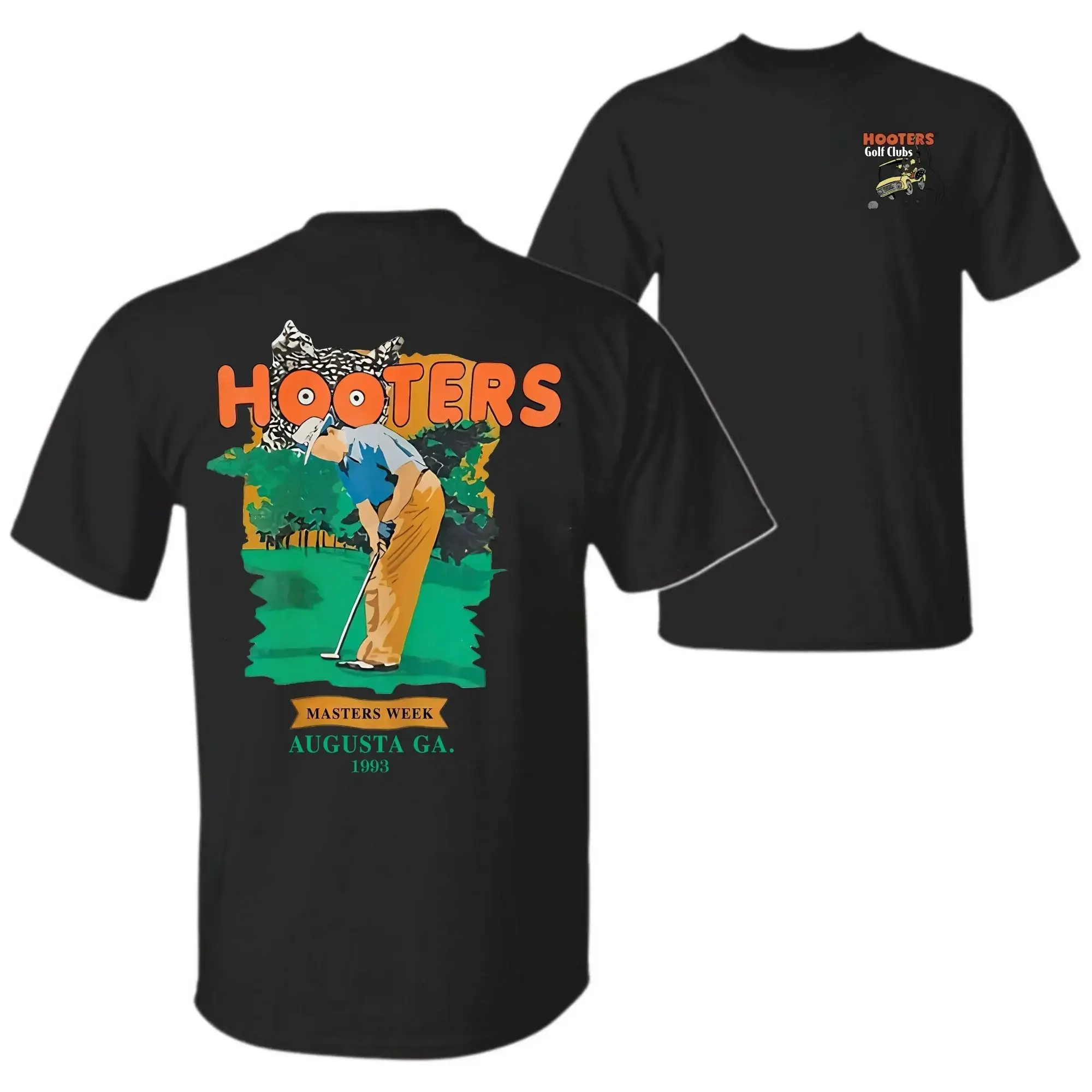 Unisex Vintage 1993 Hooters Augusta Golf Graphic Garment - Dual Sided, Soft Breathable Cotton, Novelty Shortsleeve Round Neck Casual T-Shirt for Retro Golfers