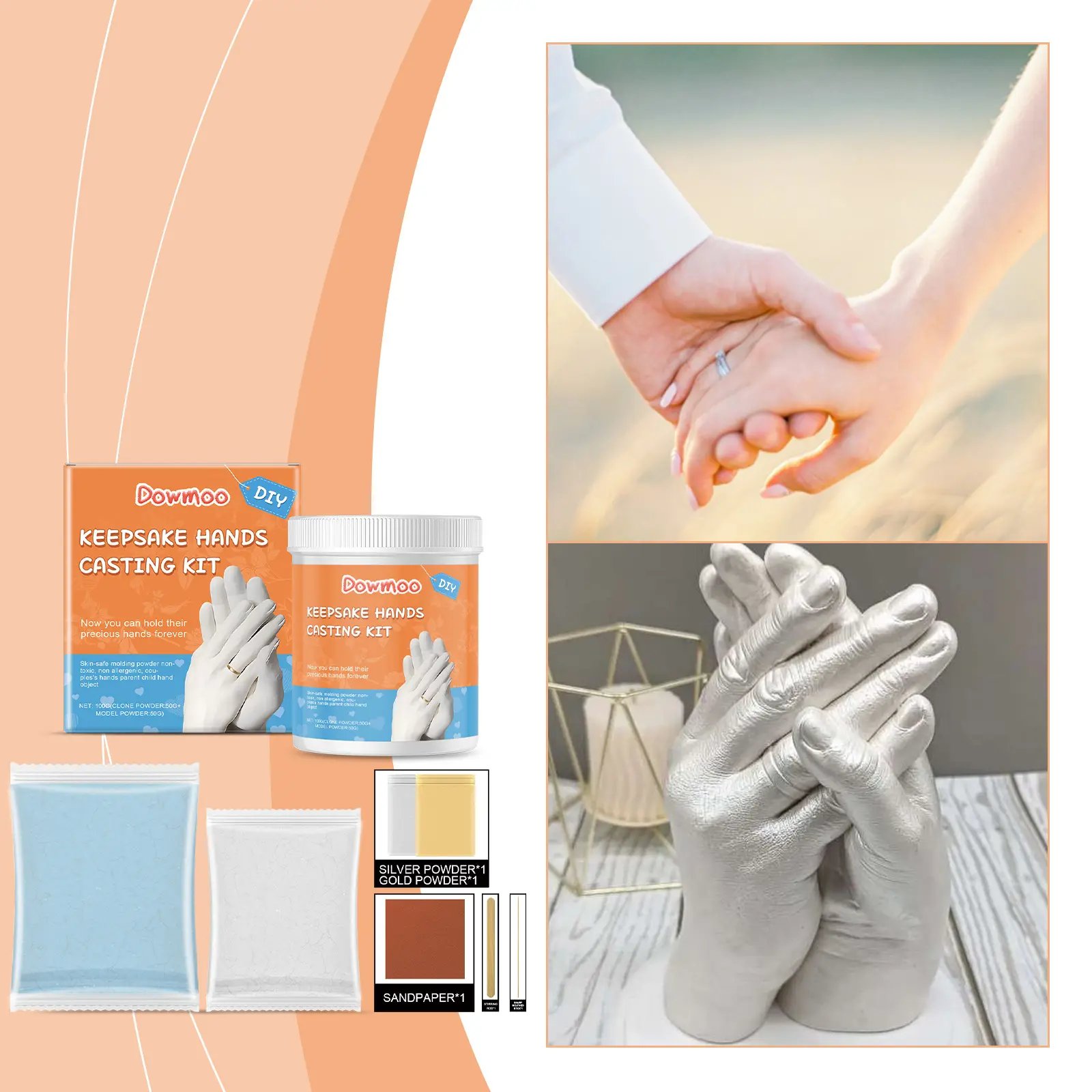 Hand Casting Kit - DIY 3D Hand Mold for Valentine's/Anniversary Gifts & Keepsakes, UV Resistant Resin Vase, Polyester Fabric, Clear Mini Ramo Buchon