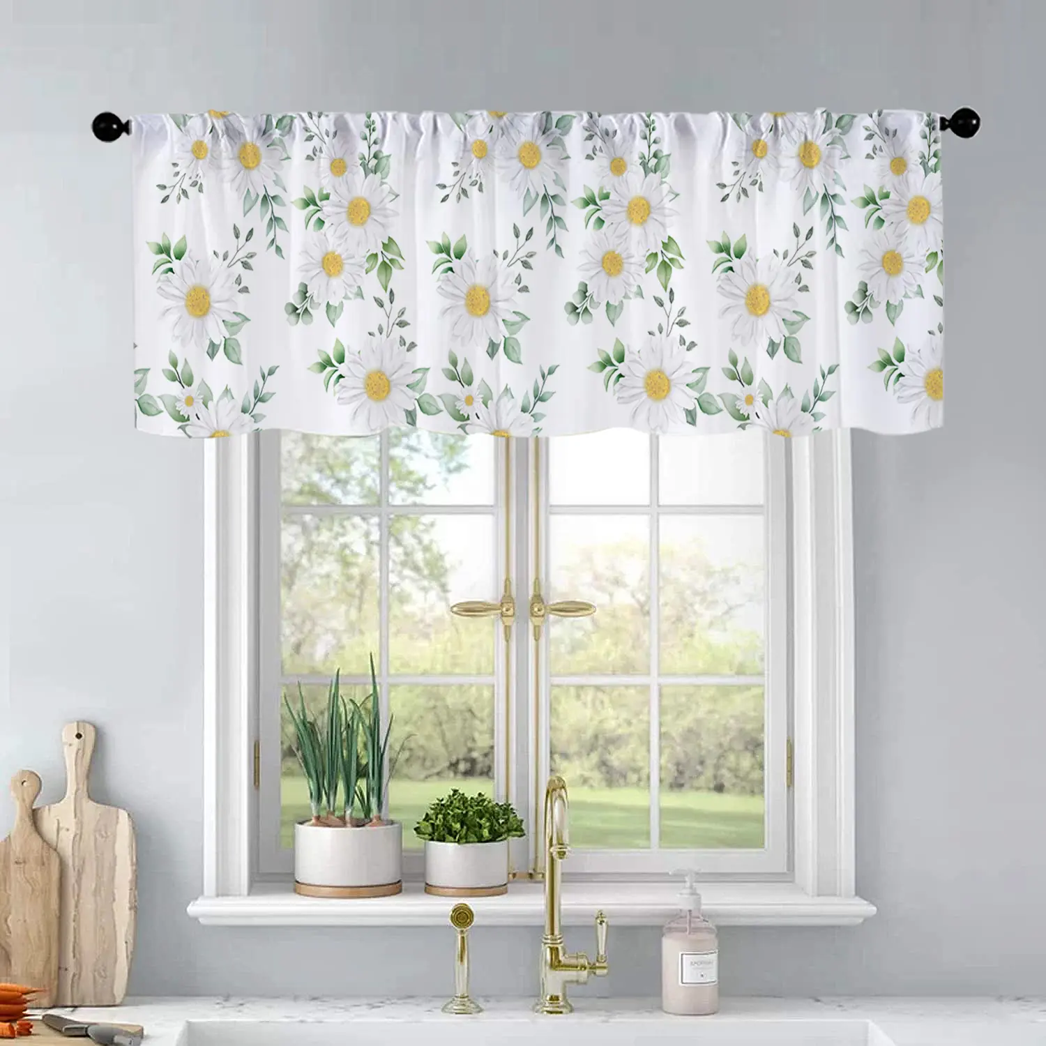 1Pc Spring daisy sunflower flowers printed Curtains Floral kitchen curtains living room bedroom bathroom home decoration window curtain 54 * 18 inches