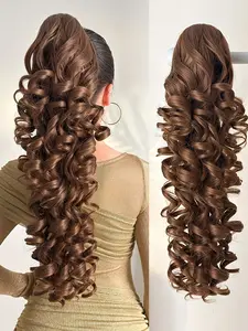 Ponytail Extended Long Curly Hair, 28 Inch Heat-Resistant Fiber Synthetic Hair Piece, Women's Daily Holiday Style