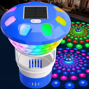 2026 Upgraded Pool Chlorine Floater, Solar Chlorine Floater With Lights, Button Control Large Capacity Floating Chlorine Dispenser With Adjustable Release, Blue