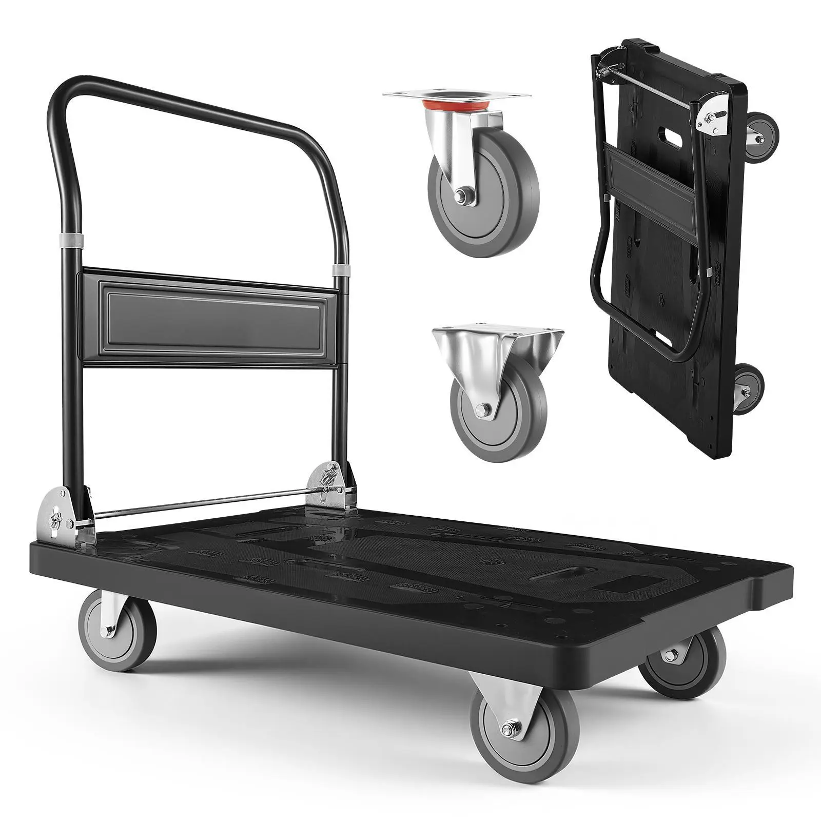 【SummerFinds】VEVOR Heavy Duty Steel Frame Anti-Slip Cargo Trolley Storage Cart - 1000 lbs Capacity Folding Moving Dolly, 35.2x23.4x33.5 in, 5-Inch Swivel Wheels for 360° Mobility, Space-Saving Handle for Car Trunks, Durable Heavy Duty Cart, 35.2 X 23.4 X