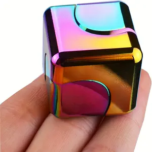 2pcs Desk Fidget Toys Spinner-Cube: Colorful Square Cube, Desktop Toys, High-Speed Bearing Rotating Toys Metal Desk Fidgets For Adults