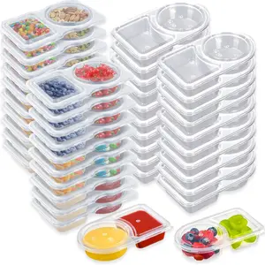 40 Pack Reusable Snack Containers 2 Compartment with Lids Mini Sauce Boxes Lunchable Container for Kids Adults Traveling Going Out Home School Office Picnic Daily Use