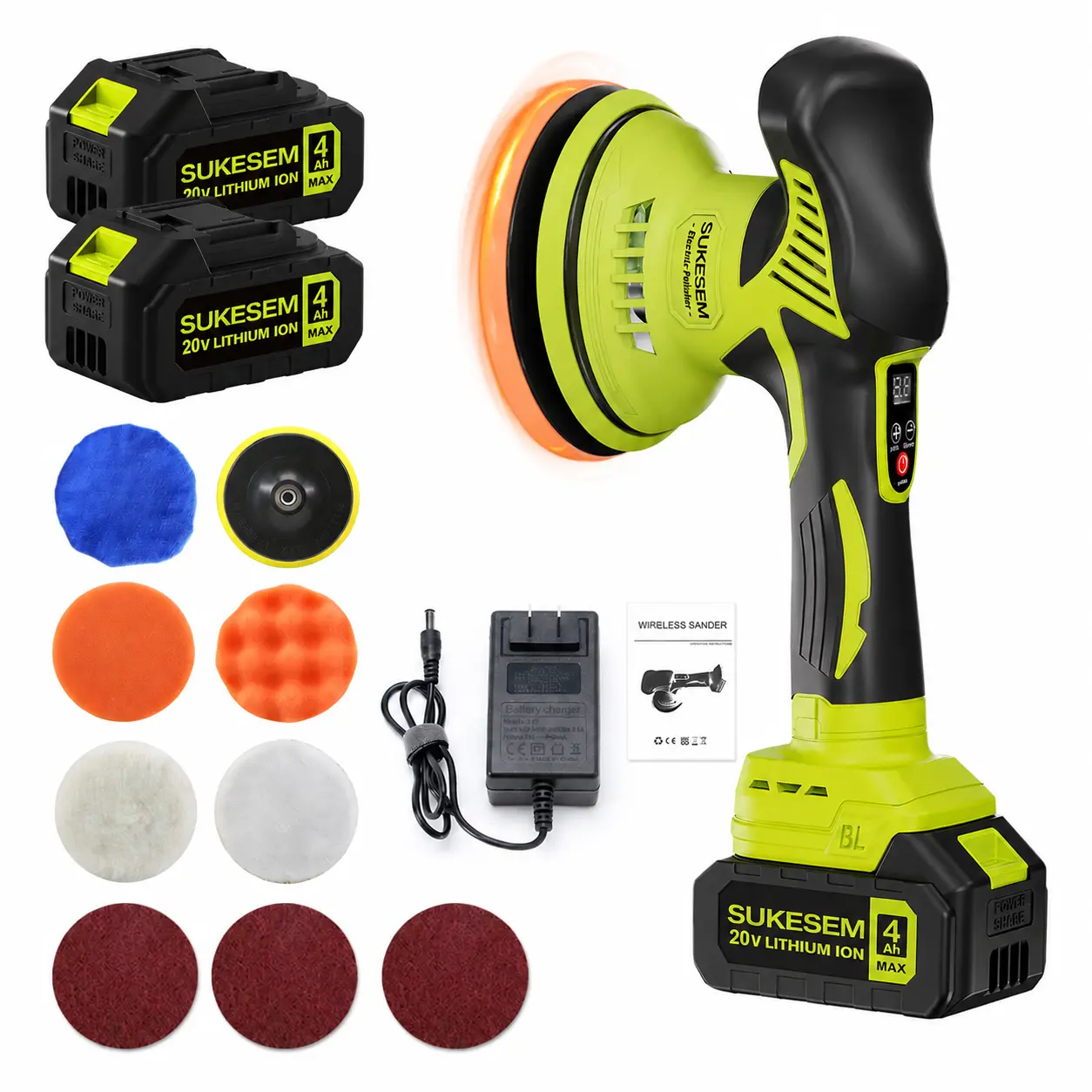 Cordless Car Buffer Polisher Kit, 6 Inch Mini Orbital Polisher with 2 x 20V Rechargeable Batteries, 8 Variable Speed up to 5500RPM, Car Polisher for Detailing, Waxing, Buffing, Scratch Removal, Boat Sanding