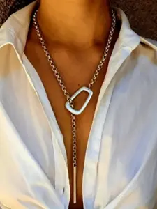 Women's Vintage Boho Style Long Bar Pendant Necklace, 925 Silver Color Plated Copper Chain, Adjustable Lariat Collarbone, Christmas Gift, Adjustable Length, Chic Lariat Style