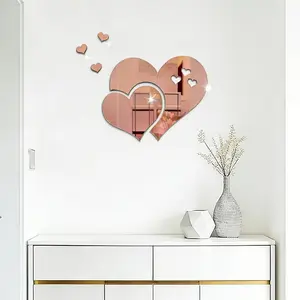 5pcs， Rose gold heart-shaped acrylic mirror wall sticker, creative background wall decoration, self-adhesive and removable, suitable for home decoration, simple mirror wall sticker, fashionable decoration gift, Wall Decal, Stickers Decor